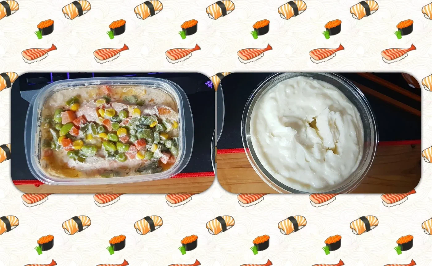 Рыба с овощами и пюре на домашнем столе